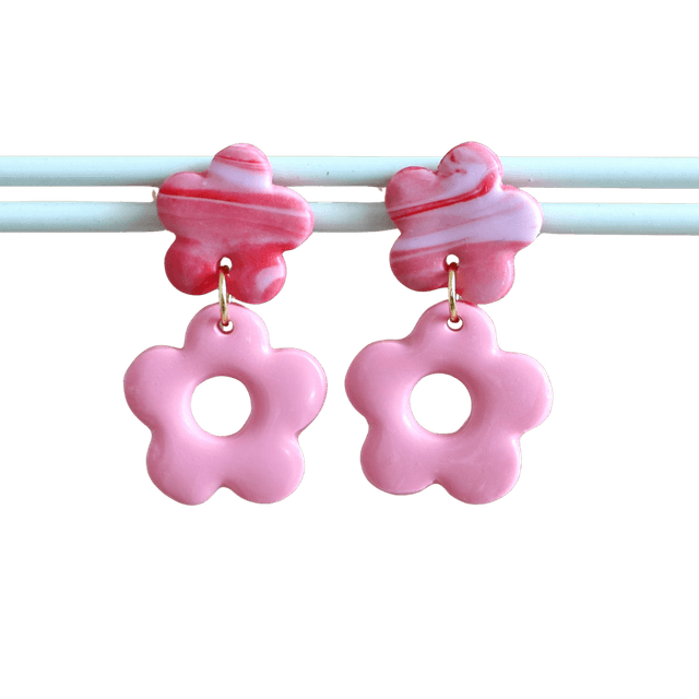 Boucles d’oreilles Lolita rose et marbré rouge