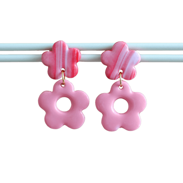Boucles d’oreilles Lolita rose et marbrée rouge 2