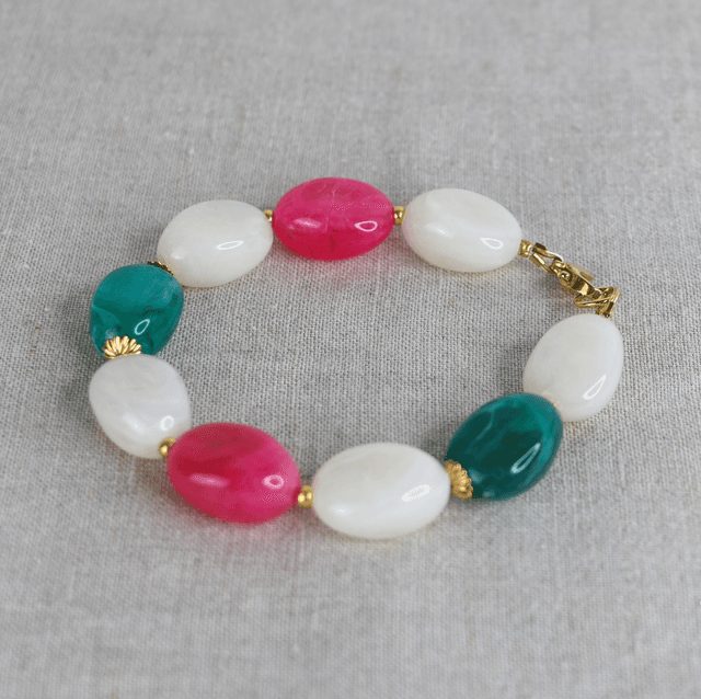 Bracelet Ana blanc, fuschia et vert 